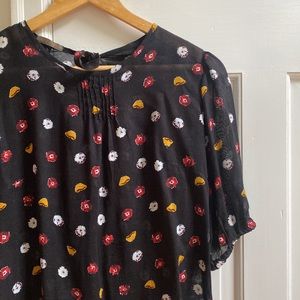 Modaspia black floral pintuck blouse with puff sleeves, size S